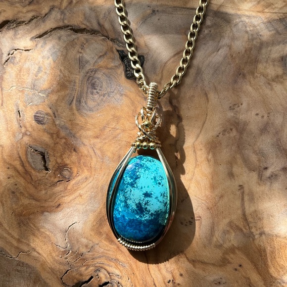 14k Gold Filled Natural Shattuckite Stone Necklace Pendant - Picture 4 of 10